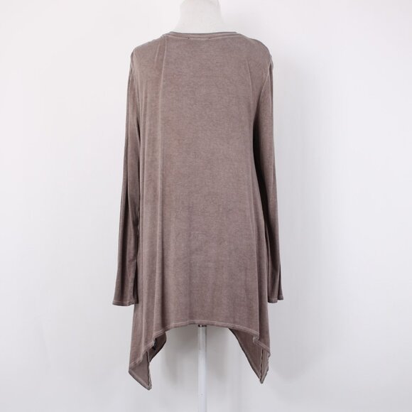 Charlie Paige Top Sz S/M Brown Floral Asymmetrical Tunic Rayon Spandex Top - Picture 8 of 13